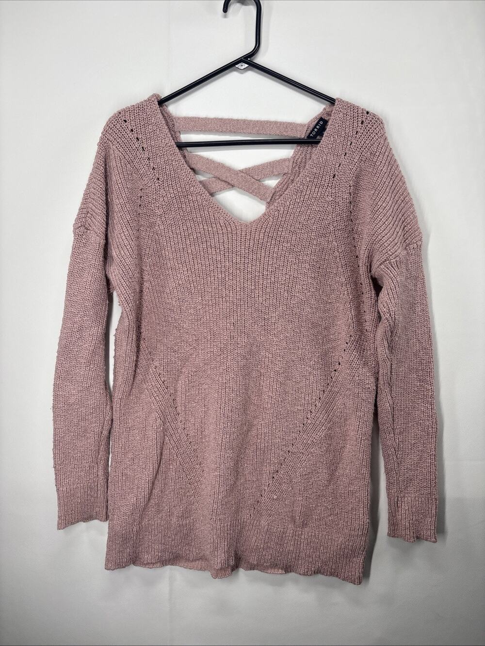 Torrid Sweater Womens 0 Pink Pullover Tunic Cross Back Sweater V Neck